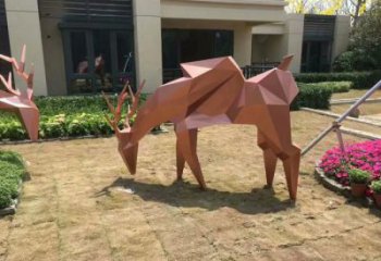 小鹿雕塑 金色幾何體 幾何金色小鹿雕塑廠家