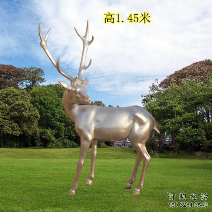 回頭梅花鹿雕塑廠家 香檳色系 不銹鋼雕塑梅花鹿報價
