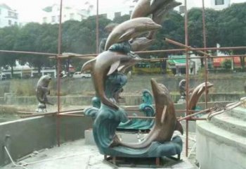 海豚戲水雕塑廠家 水景動物類 制作戲水海豚雕塑