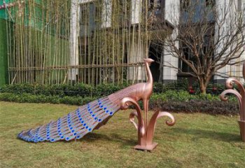 古銅色孔雀雕塑廠家 落地鳥禽 不銹鋼雕塑孔雀定做