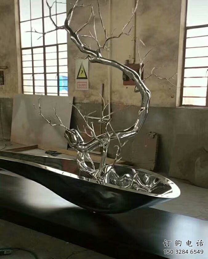 松樹(shù)雕塑 酒店地產(chǎn)藝術(shù)擺件 不銹鋼植物雕塑廠家