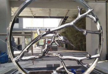 圓環雕塑 室內鏡面擺件 大型喜鵲登梅圓環雕塑廠家