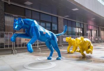 幾何獵豹雕塑 街頭切面小品 商業街幾何獵豹雕塑廠家