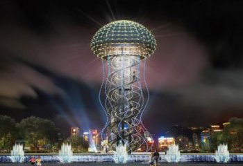 步行街水母雕塑廠家 創(chuàng)意鋼管擺件 草地切面水母雕塑