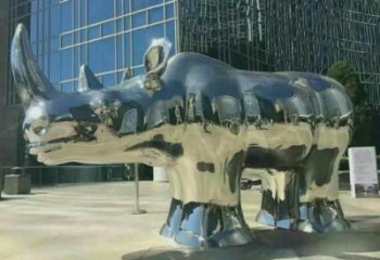 鍛造犀牛雕塑廠家 卡通鏡面擺件 廣場戶外犀牛雕塑