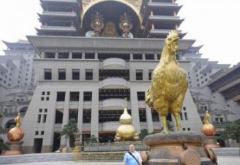 公園公雞雕塑廠家 中式電鍍小品 風景區鍍金公雞雕塑