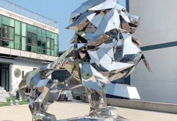 幾何雄獅雕塑廠家 賓館大門口小品 玄關(guān)鏡面雄獅雕塑