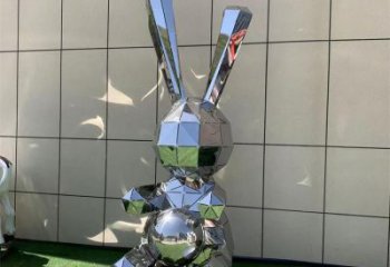 幾何兔子雕塑廠家 卡通鏡面小品 游樂場異形兔子雕塑