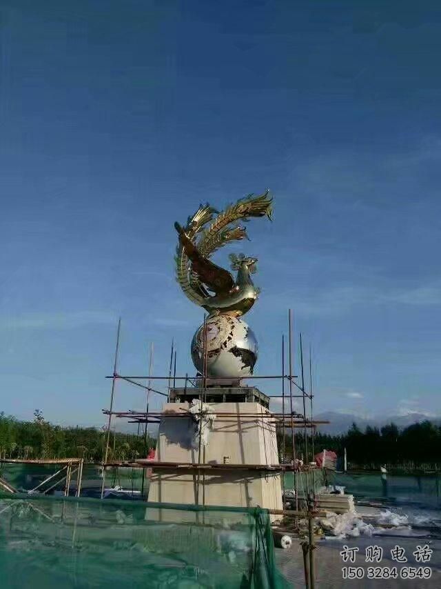 步行街鳳鳥雕塑廠家 創意現代擺件 戶外鏡面鳳鳥雕塑