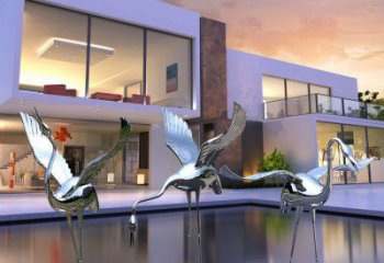 商場仙鶴雕塑廠家 中式抽象小品 現代拉絲仙鶴雕塑