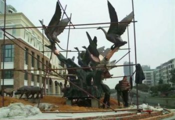 仿古大雁雕塑廠家 現代抽象小品 戶外彩繪大雁雕塑