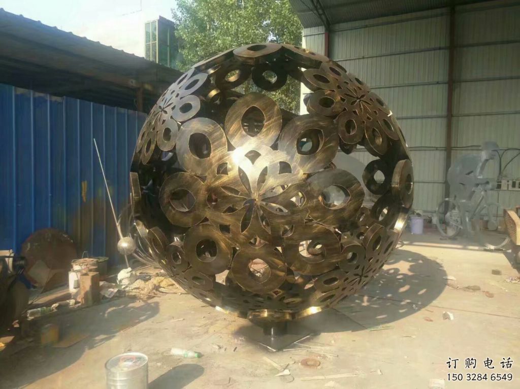噴漆球體雕塑廠家 中式村口小品 鏤空不銹鋼球體雕塑