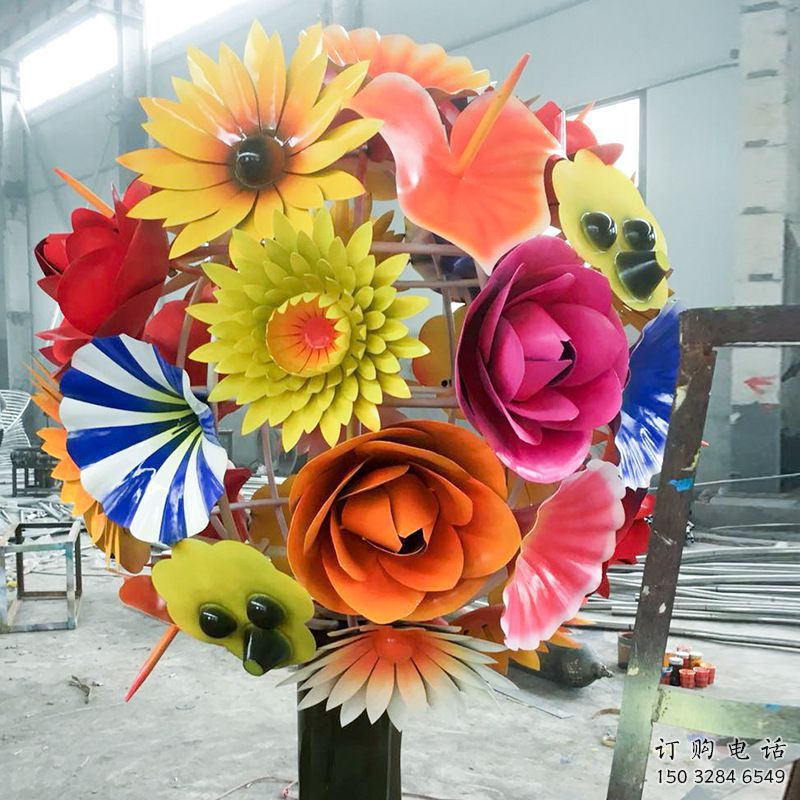 步行街花球雕塑廠家 戶外游樂場小品 鑄造不銹鋼花球雕塑