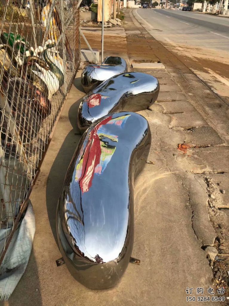 異形鵝卵石雕塑廠家 現代公園小品 戶外不銹鋼鵝卵石雕塑