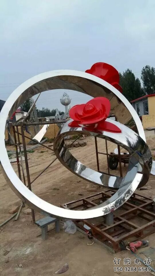 鏡面指環雕塑廠家 烤漆大型擺件 現代不銹鋼指環雕塑