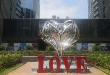 歐式心心相印雕塑廠家 抽象鏤空鏡面擺件