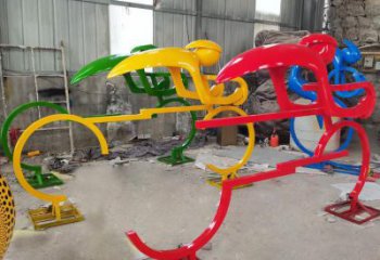 體育場自行車雕塑廠家 運動小品 烤漆不銹鋼自行車雕塑廠