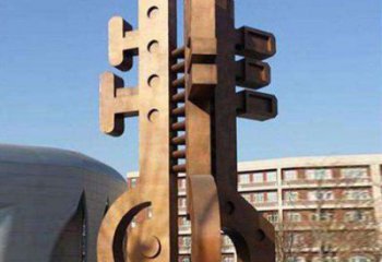 商業(yè)街鑰匙雕塑廠家 抽象戶外擺件 幾何不銹鋼鑰匙雕塑廠家