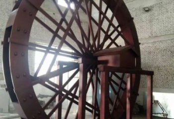 房地產(chǎn)水車雕塑廠家 鏤空創(chuàng)意擺件 現(xiàn)代不銹鋼水車雕塑加工廠