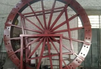 街頭水車雕塑廠家 大型別墅區(qū)擺件 仿古不銹鋼水車雕塑加工