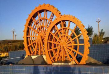 仿古水車雕塑廠家 公園廣場小品 房地產(chǎn)不銹鋼水車雕塑制作