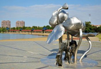 幾何睡蓮雕塑廠家 公園廣場小品 仿真不銹鋼睡蓮雕塑廠