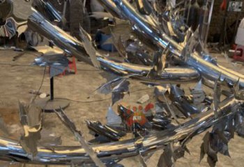 中式白樺樹雕塑廠家 鏡面公園小品 戶外不銹鋼白樺樹雕塑廠