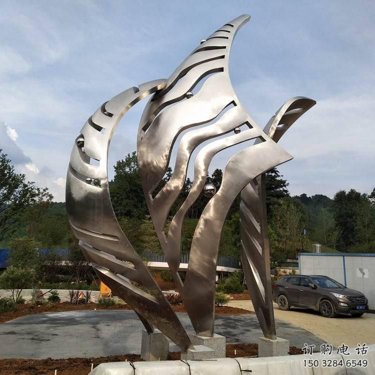 鏡面花葉雕塑廠家 烤漆大型擺件 鏤空不銹鋼花葉雕塑廠