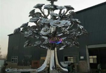 現代大樹雕塑廠家 大型別墅區擺件 鏡面不銹鋼大樹雕塑廠