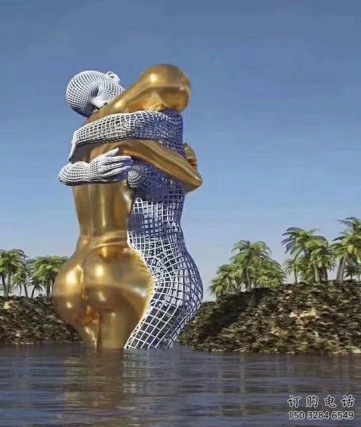 水景情侶雕塑廠家  歐式小品 現(xiàn)代不銹鋼情侶雕塑廠