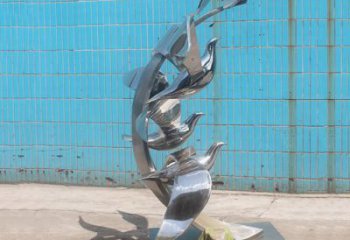 創意群鳥雕塑廠家 鏡面小品 公園不銹鋼群鳥雕塑廠