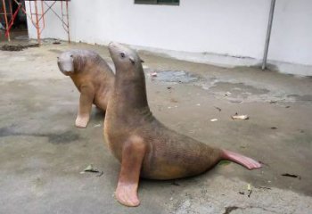 選用古銅色海豹雕塑 大型城市雕塑 商業(yè)街?jǐn)[件