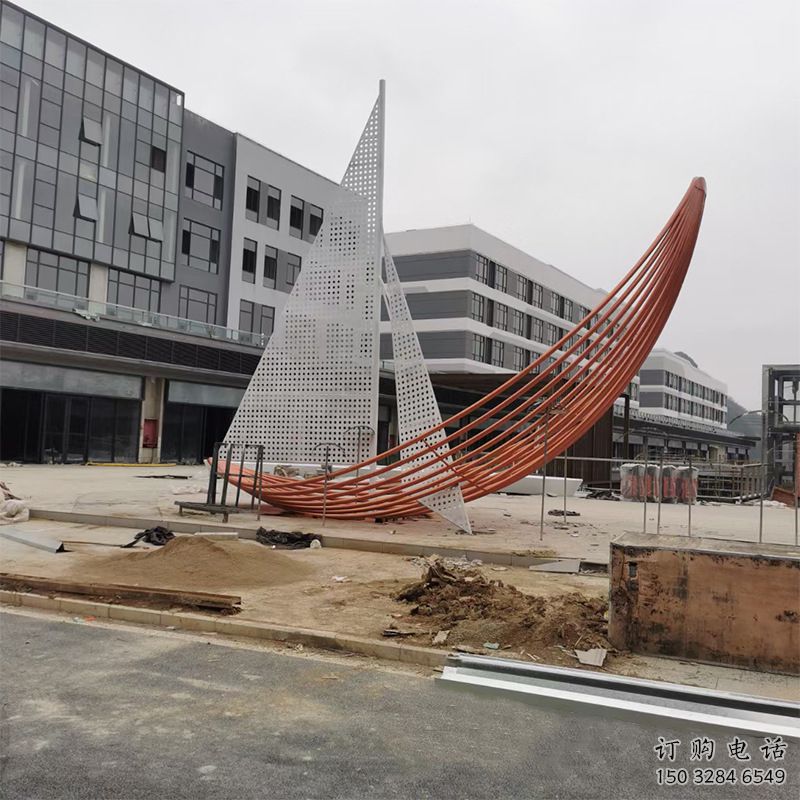 室內帆船雕塑生產廠家，拉絲景觀雕塑，抽象效果