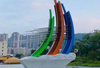 小區帆船雕塑廠家，拉絲景觀雕塑，抽象效果