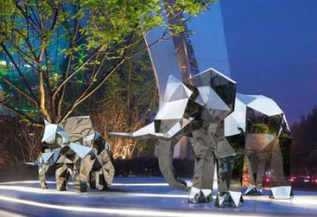 金屬大象雕塑制造商，幾何切面工藝，公共烤漆大象雕塑優選