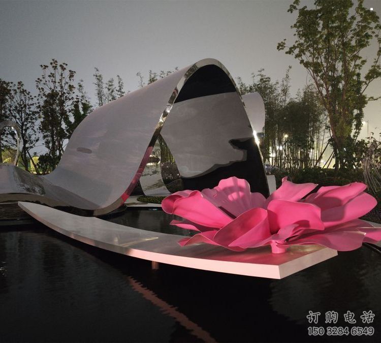 牡丹花雕塑工廠，街景小品，不銹鋼牡丹花雕塑廠常用