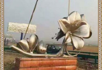 景觀喇叭花雕塑，仿真金屬花朵雕塑，美陳裝飾系列