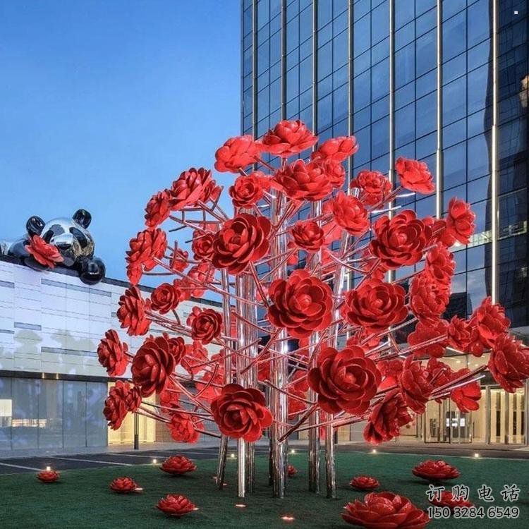 花樹雕塑生產(chǎn)商，歐式風(fēng)格，烤漆不銹鋼花樹雕塑優(yōu)價
