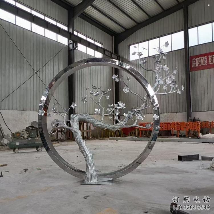 梅花樹雕塑加工，美陳雕塑，不銹鋼梅花樹雕塑生產商