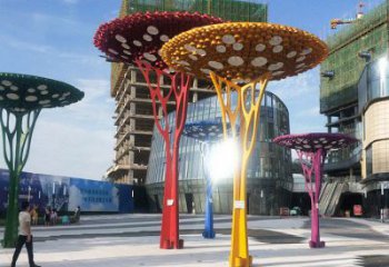 遮陽樹雕塑定制，白鋼構件，不銹鋼遮陽樹雕塑廠