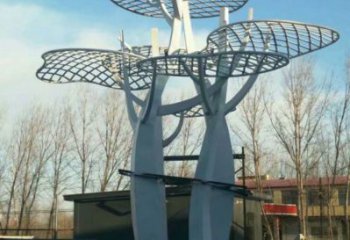 蘑菇樹雕塑定價，街頭雕塑，鏤空蘑菇樹雕塑制作廠家