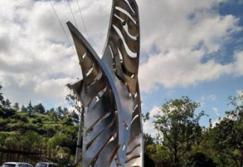 鏡面樹葉雕塑定制，市標(biāo)雕塑，不銹鋼鏡面樹葉雕塑制作