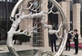 圓環樹雕塑定做，公園小品，不銹鋼圓環樹雕塑精選