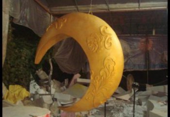 景區月亮船雕塑，鍍金歐式雕塑，鐵藝材質