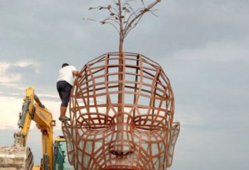 鐵藝人頭像雕塑制造商，室外軟裝，鏤空人頭像雕塑制作承接