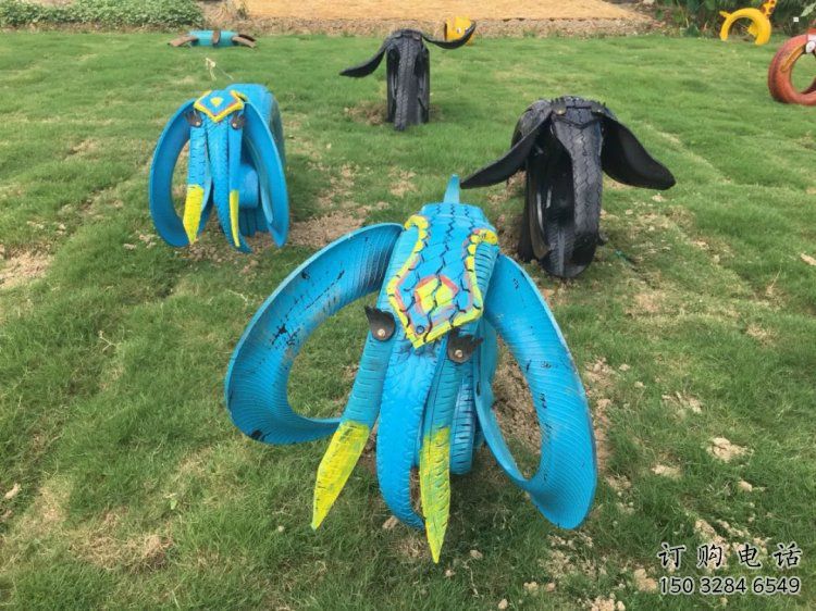 輪胎大象雕塑服務(wù)商，美陳雕塑，輪胎動物雕塑訂做