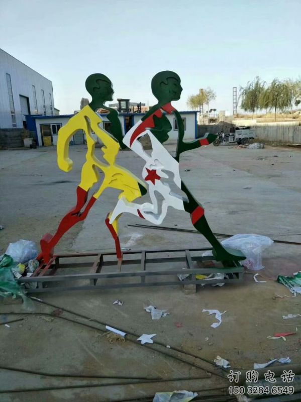 龍華賽跑雕塑，鏤空工藝制作，不銹鋼烤漆體育人物雕塑