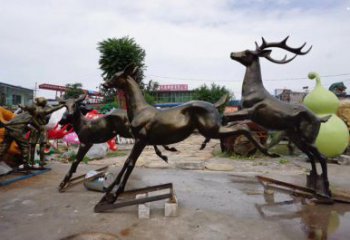 天水戶外小鹿批發(fā)，動物雕塑，梅花鹿銅雕塑供求