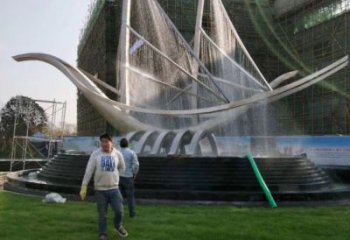桂林帆船噴泉雕塑，水景水秀組合，旱地帆船噴泉雕塑廠家