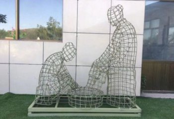 黃石鏤空洗腳雕塑制作，園林裝飾，鐵藝孝道人物雕塑